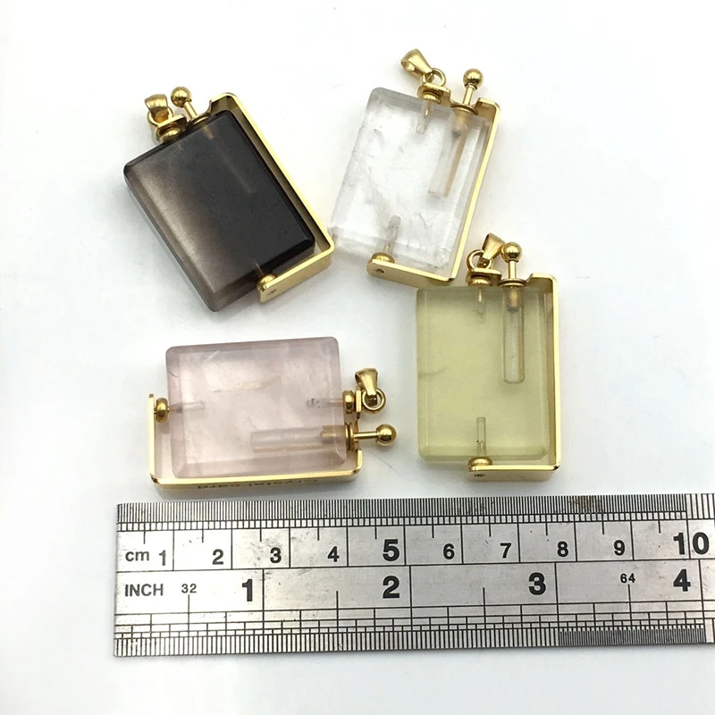 Natural Gemstone Rectangle Perfume Bottle Crystal Rose Quartz Vial Amethysts Essential Oils Diffuser Swing Clear Quartz Necklace 3