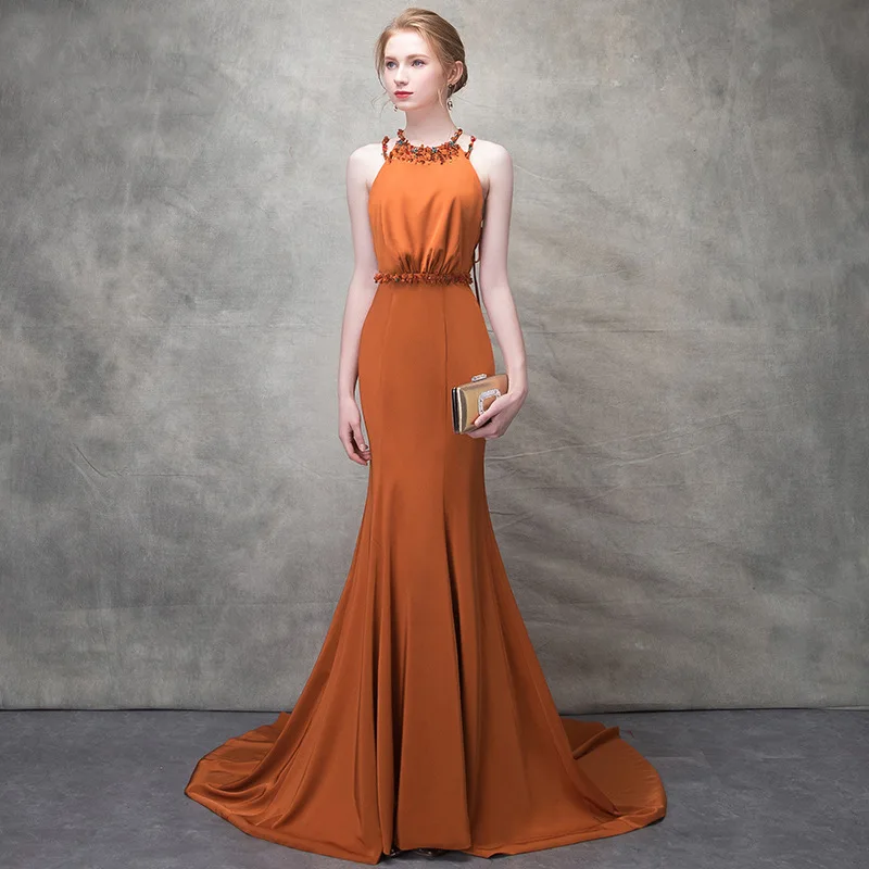 

Mingli Tengda Sexy Halter Evening Mermaid Dress Party Woman Long Backless Beaded Flower Robe De Soiree Abendkleider Formal Dress