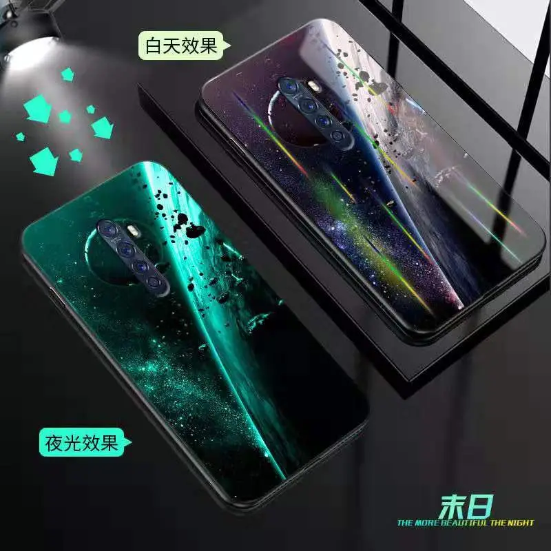 Светящийся закаленный чехол для OPPO Reno 2 чехол 6," стекло со свечением задняя крышка для OPPO Reno2 Reno 2 чехол силиконовый чехол - Цвет: F