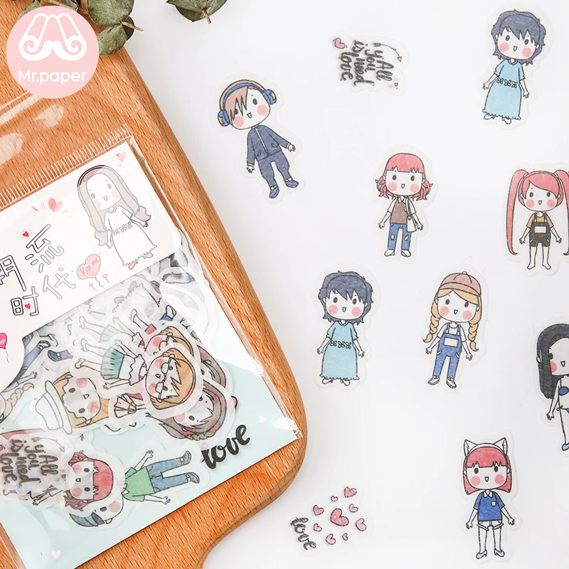Mr.paper 40Pcs/bag 24 Designs Cute Diary Sticker Scrapbooking Heart Beat Series Japanese Kawaii Creative Stationery Deco Sticker
