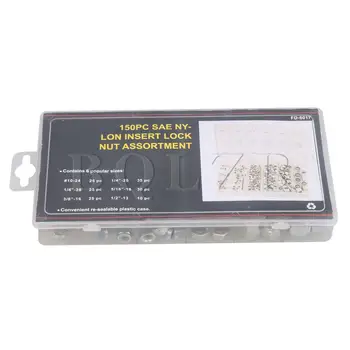

BQLZR 150Pieces Iron Nut Set Nylon Insert Lock with Plastic Package for Cars