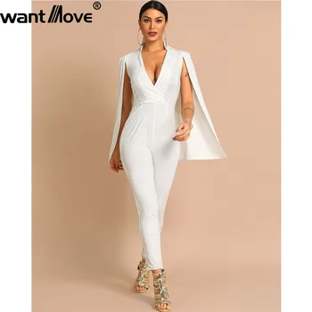 

2019 Winter new women shawl jumpsuits Wantmove sexy v neck pants white bodycon office lady club elegant women jumpsuits WM1089