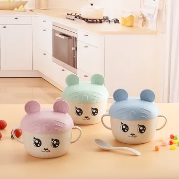 

Baby Feeding Food Set Tableware Bowls Set Wheat Kid Troddle Dishes Eco-Friendly Children Training Dinnerware Plate Bowl Spoon