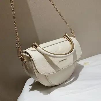 

Small Saddle Totes With Metal Handle 2020 Fashion New Quality PU Leather Women's Designer Handbag Chain Shoulder Messenger Bag
