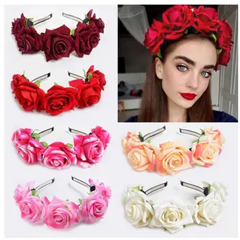 

1PC Simulation Flower Headband 3D Rose Headwrap Women Hair Hoops Creative Hair Band for Bride Wedding Photography