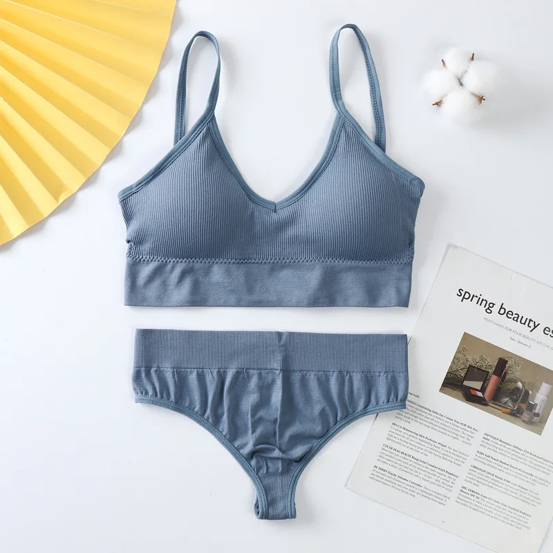 Women 2Pcs Bra Set Panties Underwear Set Sexy G-String Seamless Bralette Lingerie Tank Crop Top women lingerie set women underwear set sexy bra set