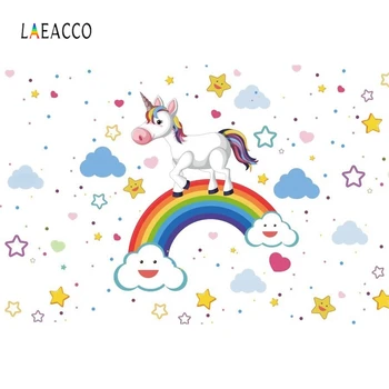 

Laeacco Clouds Rainbow Stars Unicorn Photography Backdrops Birthday Photo Backgrounds Baby Shower Photophone Newborn Photozone