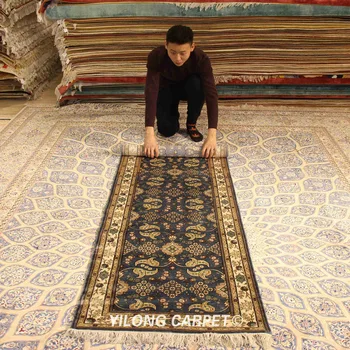 

Yilong 2.5'x8' Long Hand Knotted Silk Carpet Strip Lobby Handmade Rug Runner (YJH240AB)