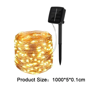 

20M Solar Street Garland Copper String Light Warm White Automatically Turn On/Off LED Strings Solar Lamps Wedding Holiday Decor