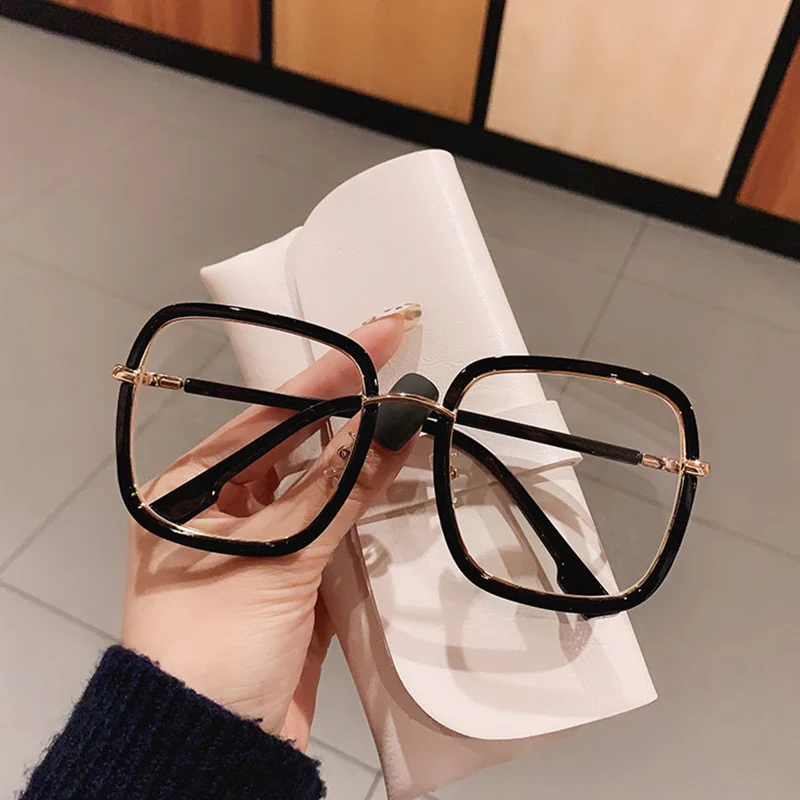 Elegant Clear Green Leopard Blue Filter Eyeglasses Frame Women Overszied Square Reading Glasses Presbyopic Events Plus +1 +2 +6 3