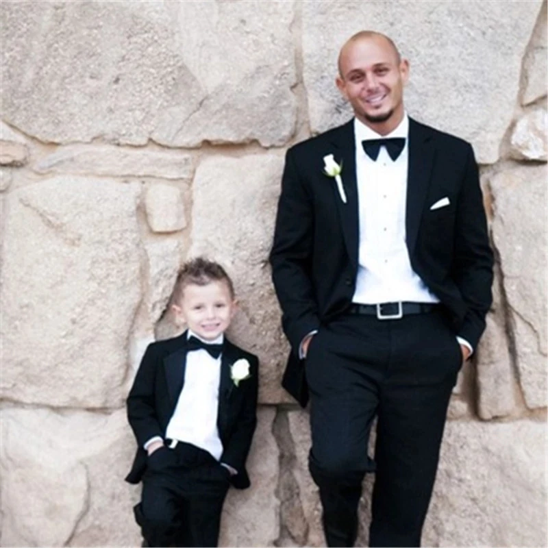 New Fashion Black Father And Son Matching Suits 2 Piece(jacket+pant