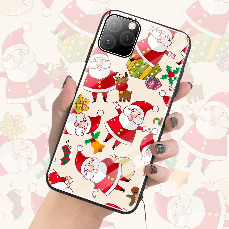 Стеклянный чехол для телефона с рождественским оленем для iPhone 11 Pro Max XSmax XR XS X 10 8 7 Роскошный милый силиконовый чехол Coque Funda