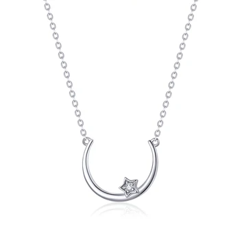 

Authentic 925 Sterling Silver Moon and Star Necklace for Women Fashion Bijoux Wedding Statement Jewelry Gifts SCN382