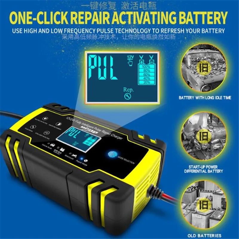 Carregador de Bateria de Carro Reparação de Pulso Carregadores de Chumbo Lcd Touch Screen Automático Inteligente Ácido Agm Gel Molhado Bateria-carregador 12 - 24 v 8a - Image 3