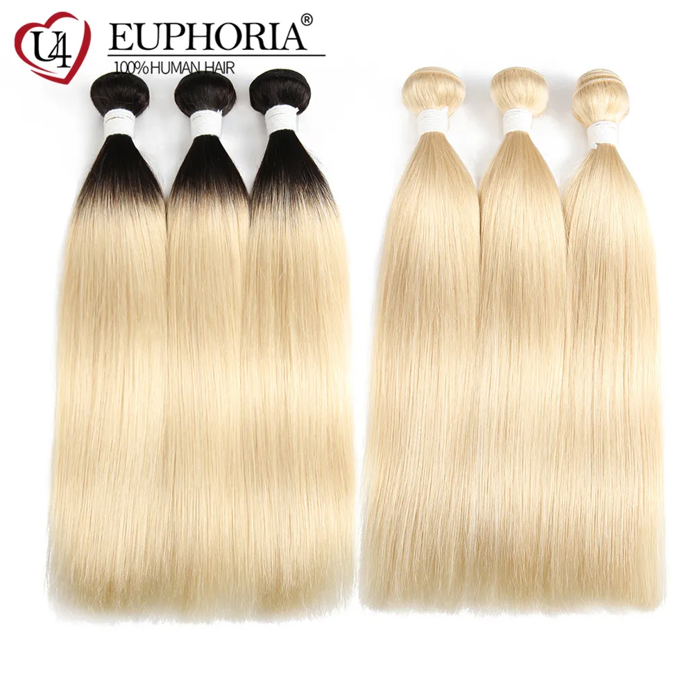 Promo Straight Hair Blonde Extension-Euphoria Ombre 3-Bundles Brazilian Weave Deal 1B 613 eKokxl8R