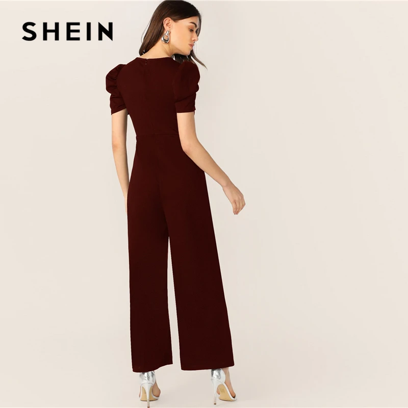 Женский комбинезон с пуговицами SHEIN элегантный пышными рукавами и широкими