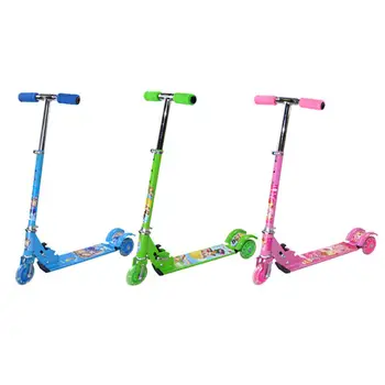 

Children Scooter with Flashing Wheels Adjustable Height Folding Outdoor Skateboard Gift for Kids