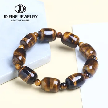 JD Barrel Shape Tiger Eyes stone Beads Couple Bracelet Men Bracelets For Women Pulseras Moda Masculina Hombre Man Mens Jewellery