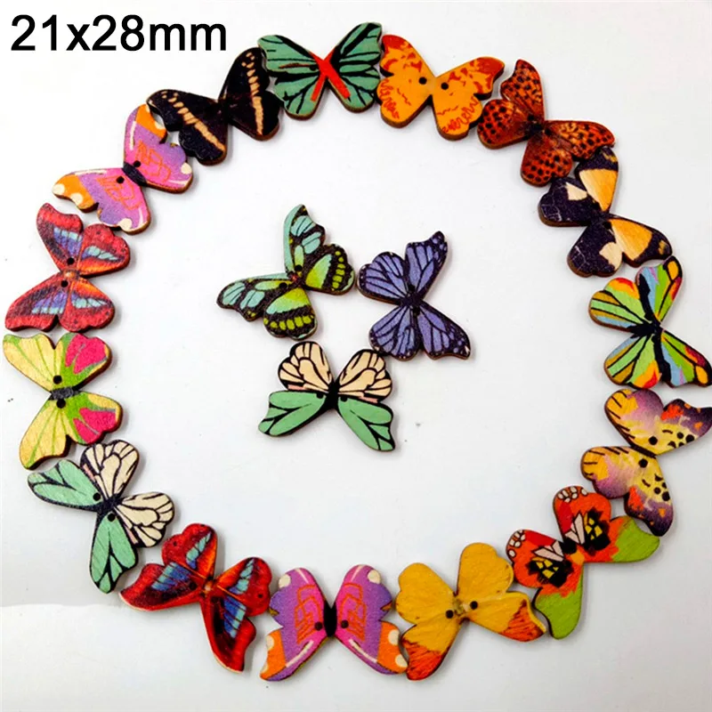 butterfly(50pcs) 50 шт. роспись Шестерни деревянные пуговицы для ручная швейная Скрапбукинг ручной работы Костюмы ремесла домашнего декора аксессуары для шитья арт 20/25 мм - Цвет: butterfly(50pcs)