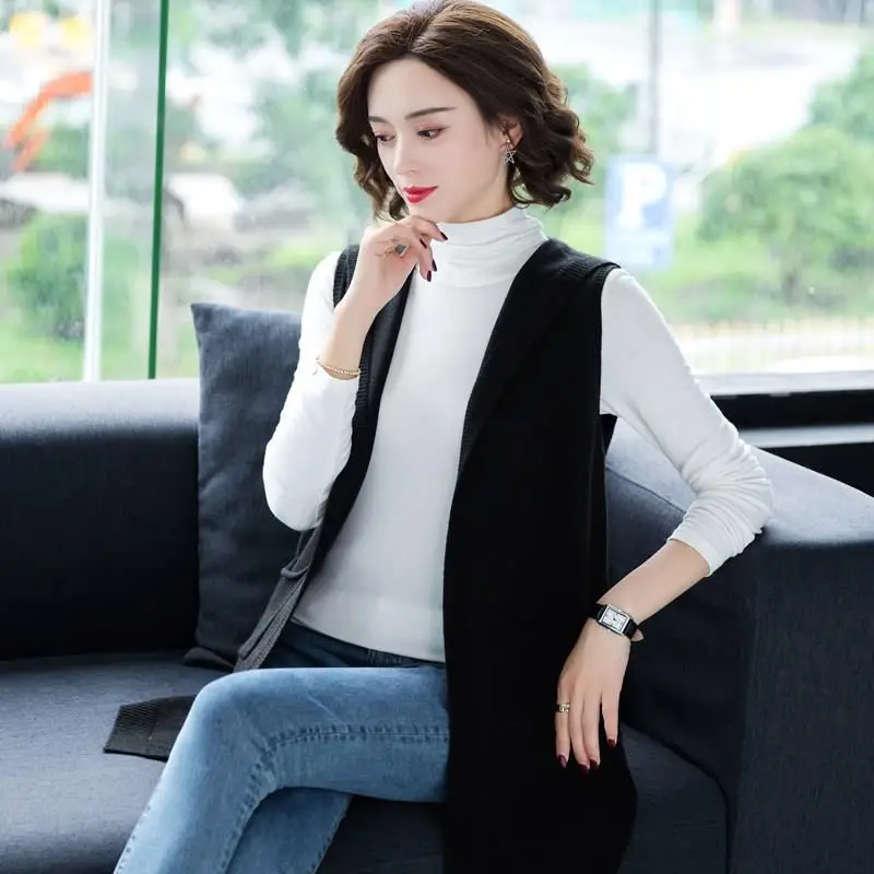 Winter New Loose Plus Size Long Vest Women Fashion Hooded Sweater Vest Casual High Quality Cashmere Knitted Sleeveless Coat