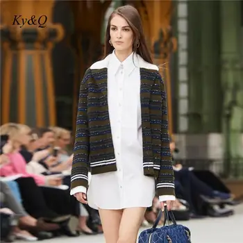 

Brand Design Runway Contrast Striped Bright Silk Lapel Women Cardigan Jacket Luxury Vintage Sweater 2020 Winter Clothing