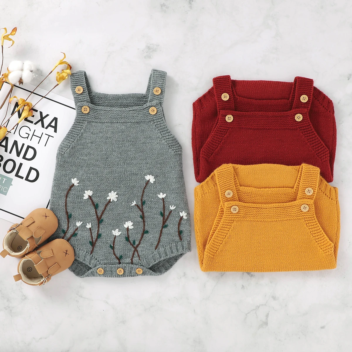 2020 Autumn Winter Baby Girl’s Boy's Fashion Suspender Jumpsuits Sweet Embroidered Knitted Triangle Wrapped Cozy Romper 0-18M | Детская