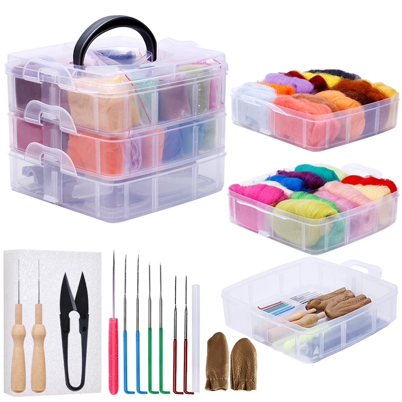 MIUSIE Multicolor Wool Fiber DIY Wool Felt Kit Handle Felt Toys Making Fabric Materials Handcraft Needle For Beginners