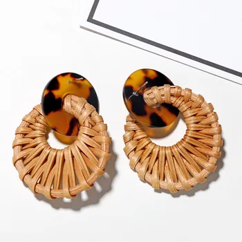 

Leopard Acrylic Acetate Tortoiseshell Earrings Geometric Round Hand-woven Rattan Boho Earrings for Women Pendientes Oorbellen