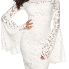 Кружевное мини-платье, женское платье с расклешенными рукавами, с открытыми плечами, на молнии, кружевная планка с бахромой, облегающее платье, белое вечернее платье для женщин