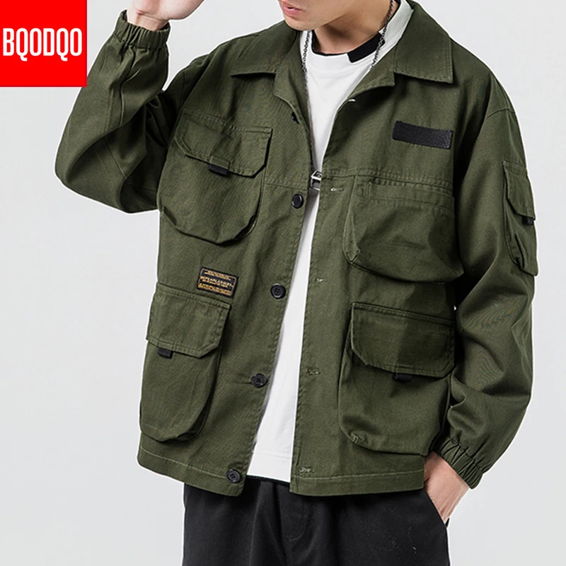  Fitness Military Army Green Jacket Coat For Men Autumn Multi-Pocket Jackets Winter Streetwear Casua