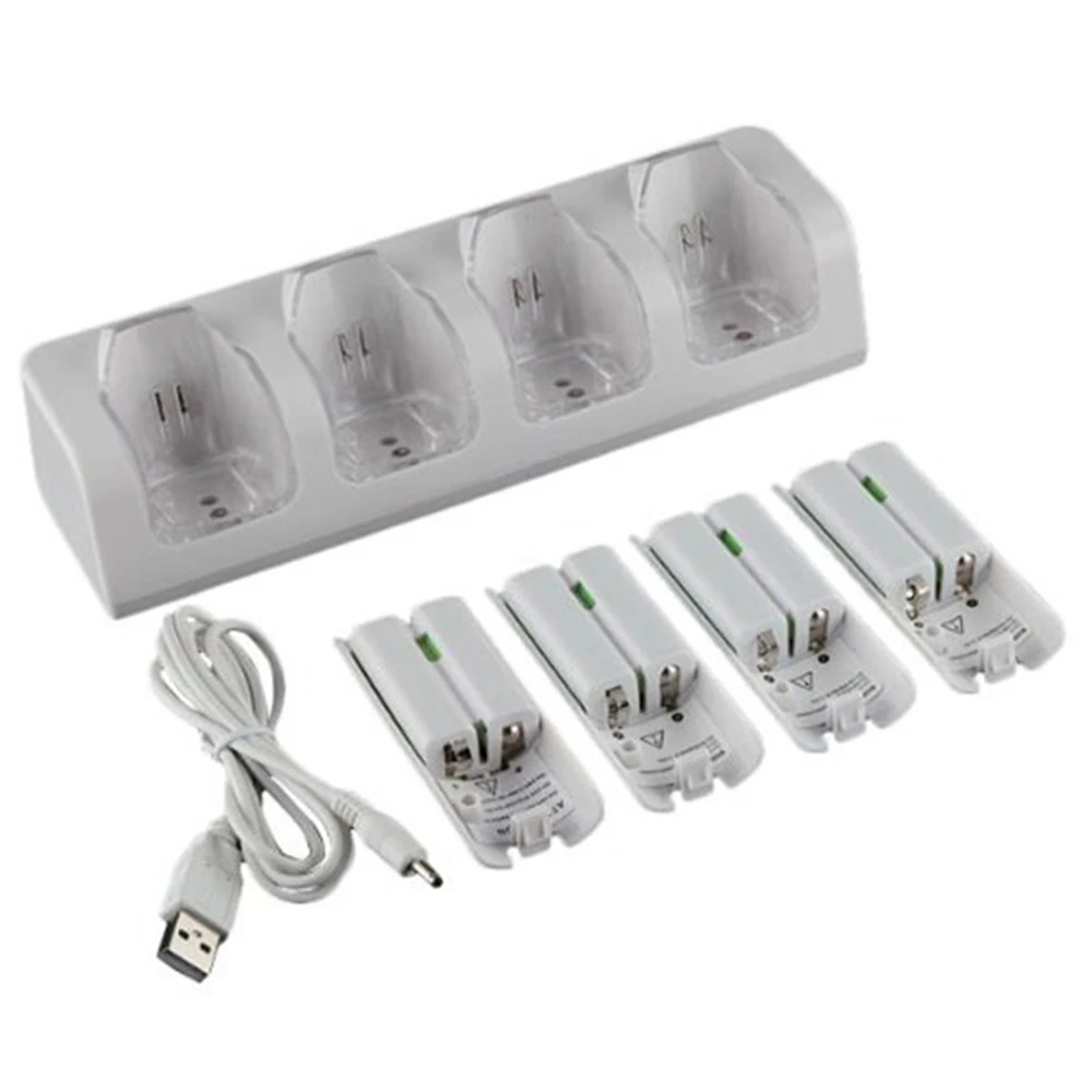 

Hot New 4Pcs 2800mAh Rechargeable Cells + LED Light Station Wii-Cell Charging Dock Stand for Wii Remote N-switch Accessory