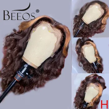 

Beeos 150% 13*6 Lace Front Human Hair Wigs Ombre Colored Body Wave Pre Plucked With Baby Hair Bleached Knots Brazilian Remy