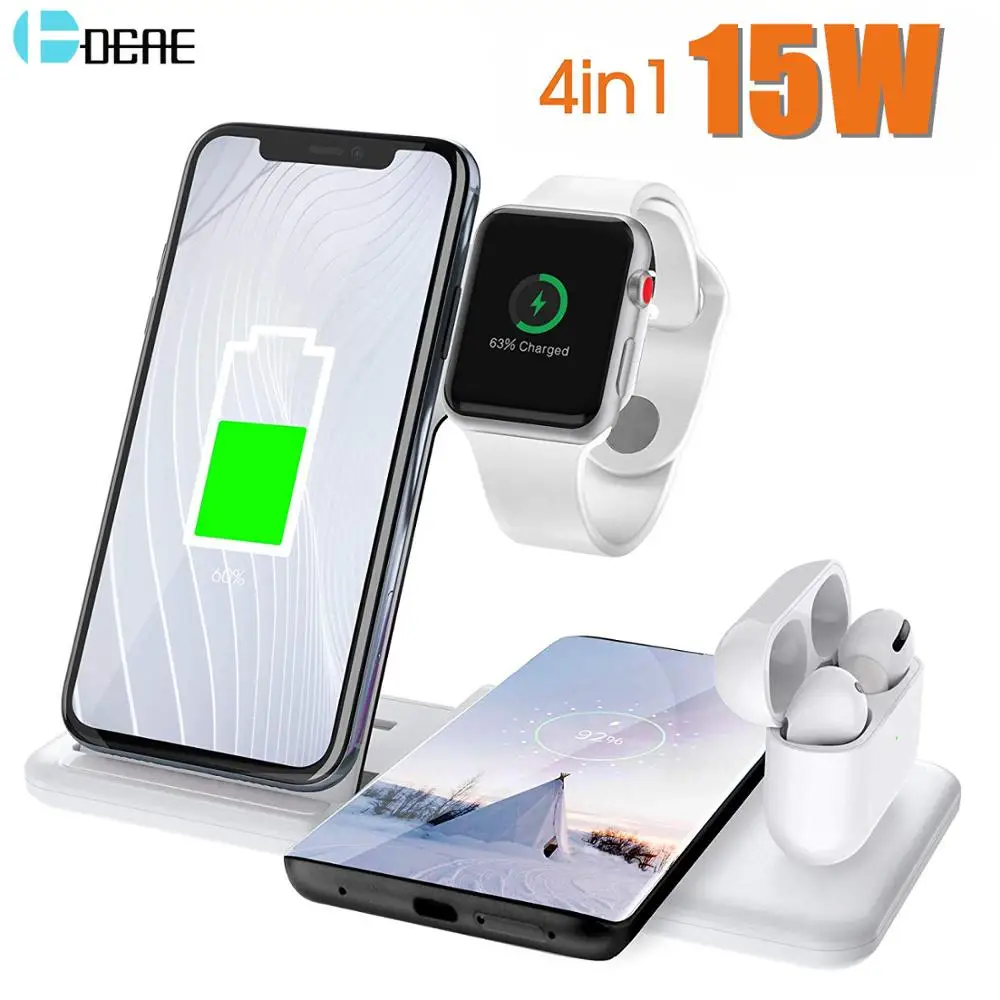 4 в 1 зарядная док станция для Apple Watch iPhone X XS XR 8 11 Samsung S20 S10 Airpods Pro 15 Вт Qi быстрая Беспроводная подставка для зарядного устройства|Беспроводные зарядные устройства| | АлиЭкспресс