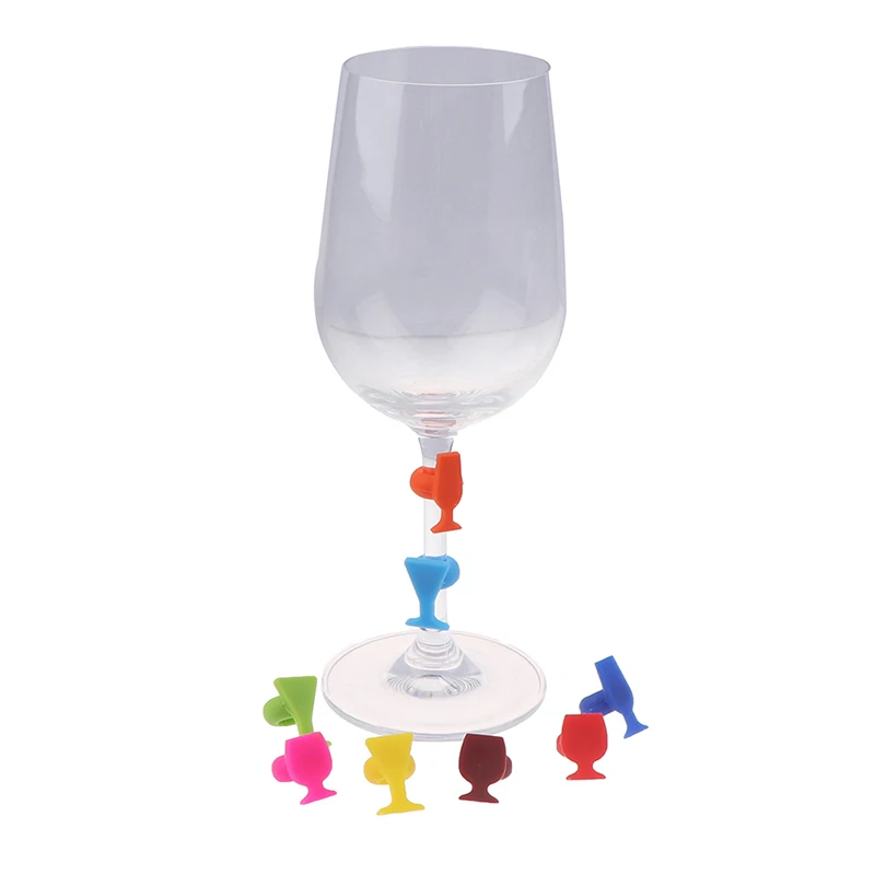 8Pcs Kitchen Silicone Wine Glass Marker Reusable Cup Identifier Glass Shape Drinks Cup Sign For Cocktail Dinner