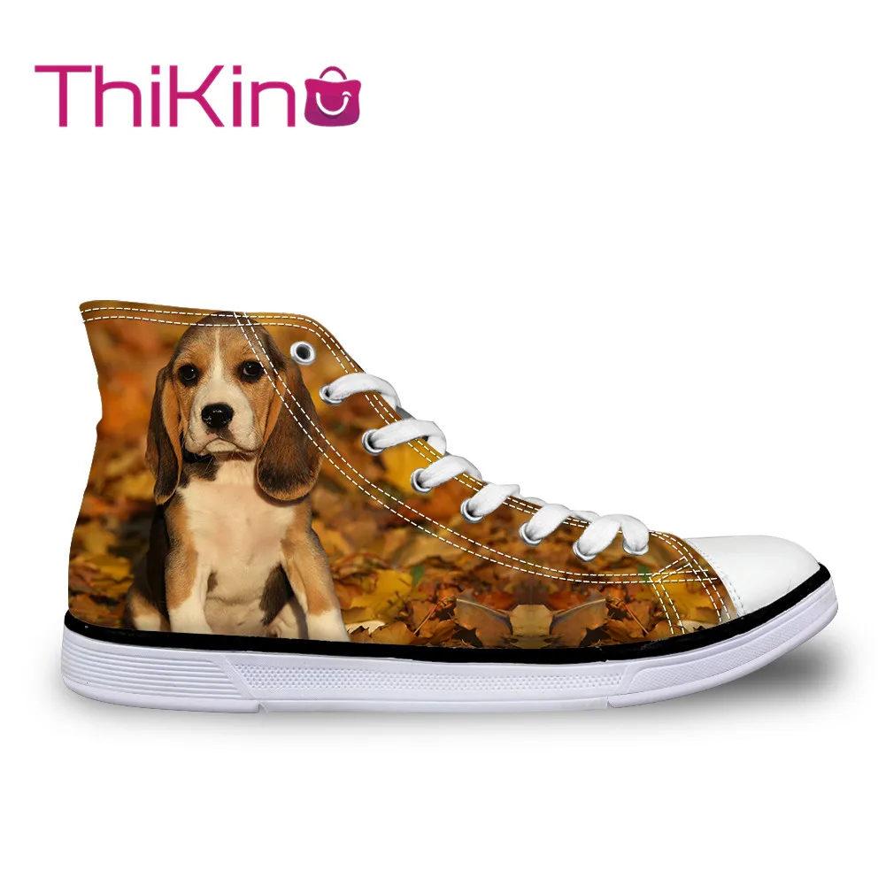 

Thikin High Top Canvas Shoes for Mal Cute Beagle Sneakers for Teens Lace-up Flat shoes for male Breathable vulcanized shoes