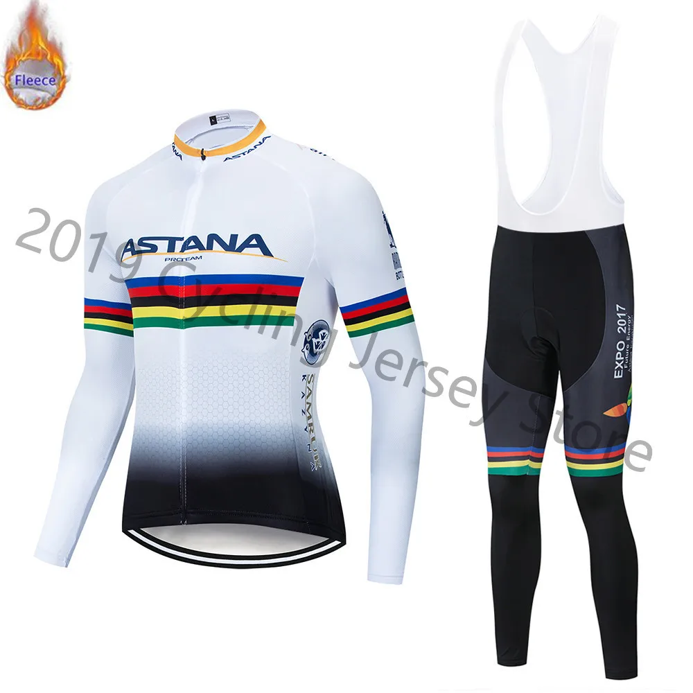 2 Pro team ASTANA Winter Thermal Fleece Long Clothes Set Men New Cycling Jersey Bib Bike Bicycle Ropa Ciclismo Bike Clothing - Цвет: 2
