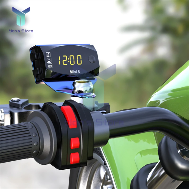 DC 6V-30V 3 In 1 Multifunction Digital Time Clock + Thermometer + Voltmeter LED Display Motorcycle Waterproof IP67 for Car Boat clock parts