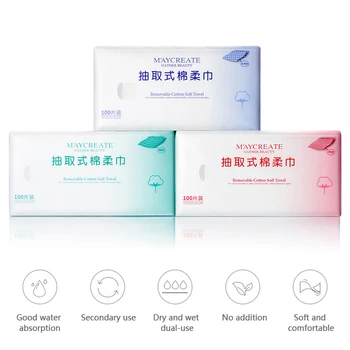 

New 100pcs Dry And Wet Dual-use Multi-purpose Disposable Natural Cotton Soft Face Wash Makeup Plain Weave Pumping Paper Towel