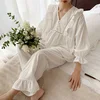 Conjuntos de pijama de puntos Lolita para mujer, Tops con bordes con hebras y pantalones largos, conjunto de pijamas de puntos Vintage para mujer, ropa de dormir victoriana, ropa de descanso ► Foto 2/6