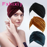 Grade Quality Pleated Stretch Ruffle Women's Velvet Skullies Beanies Twist Knoted Turban Chemo Sleep Hats Wrap Hair Cover Bonnet 1