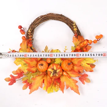 

35CM Artificial Maple Leaf Wreath Autumn Pumpkin Fake berries Halloween