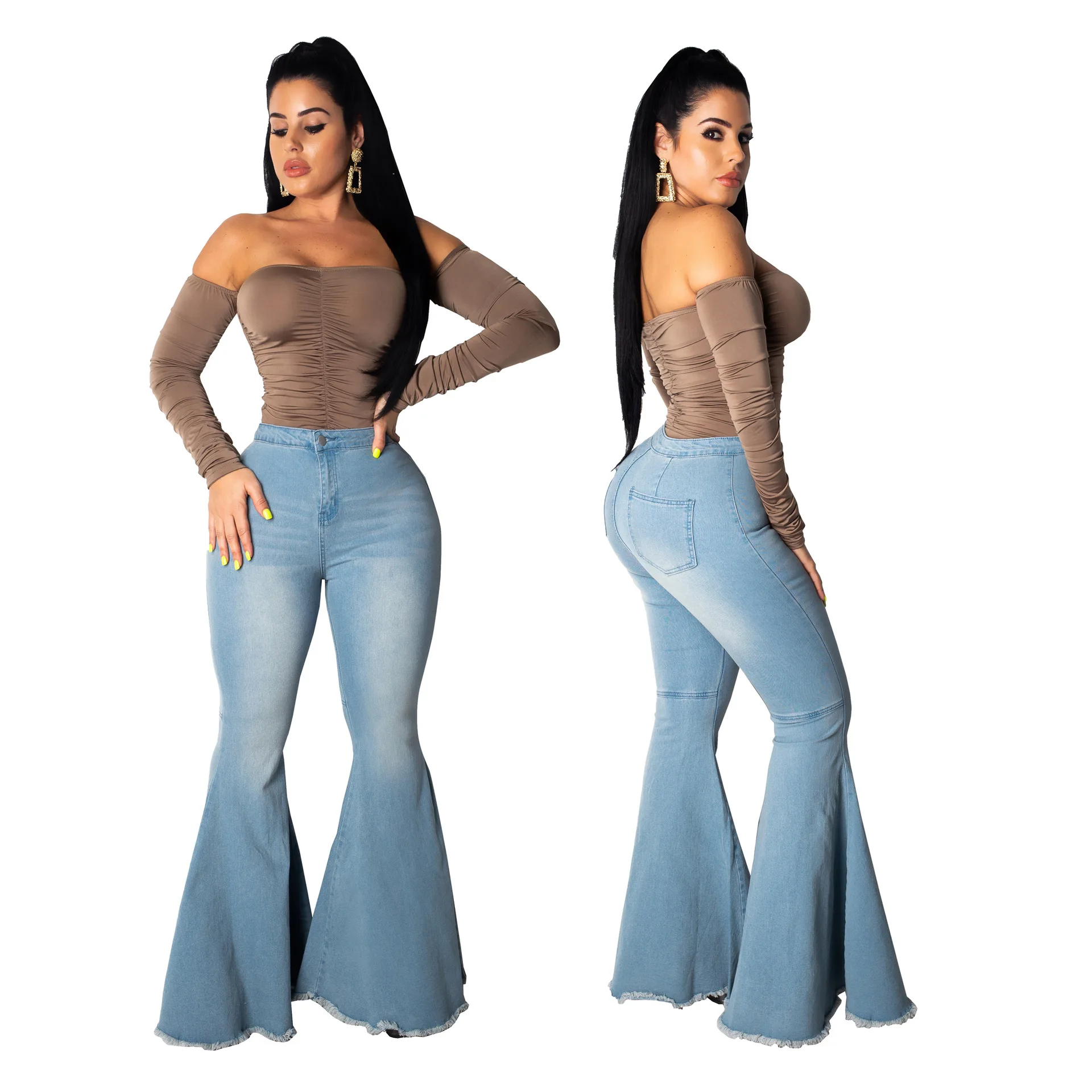 

2019 Winter Ladies New High Waist Flare Jeans Wide Leg Jeans For Women Denim Skinny Womans Jeans Female Plus Size XXL Jeans Mom