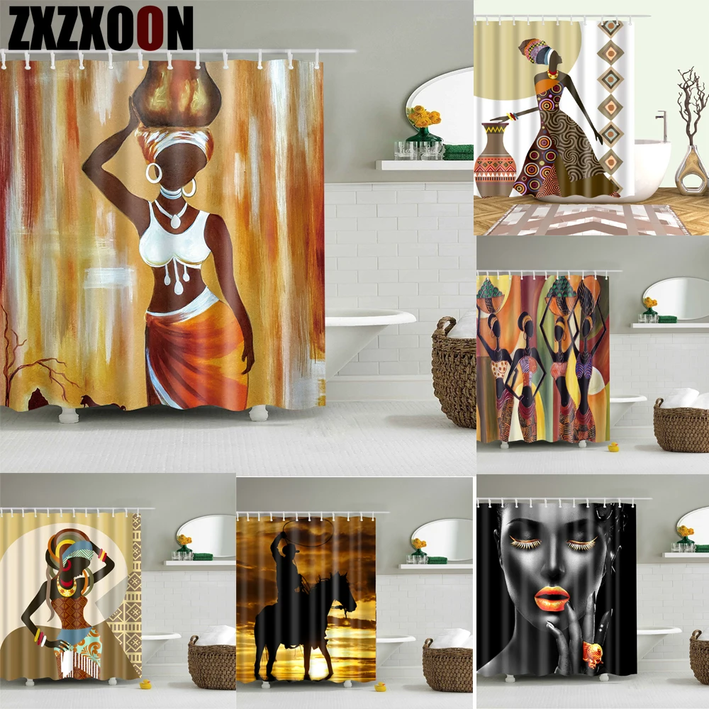 African American Girl Shower Curtain Art Afro Black Woman Bathroom