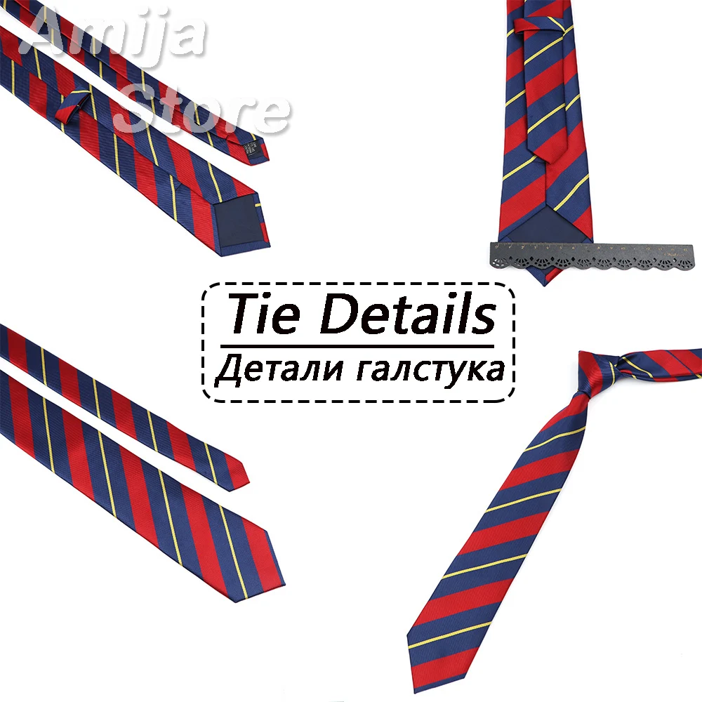 Brandneue Herren-Krawatte, rot, blau, gelb, gestreift, kariert, Jacquard-Krawatte, tägliches Tragen, Accessoires, Krawatte, Hochzeit, Party, Geschenk für einen Mann – Detail 3