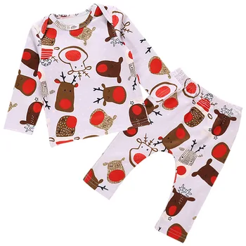 

Baby Clothes Girls Boys Long Sleeve Christmas Cartoon Print T-Shirt Tops+Pants Trouser Costume Set