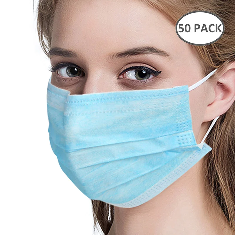 

50Pcs Three-layer Protection Non Woven Face Mouth Masks High Quality Solid Color Disposable Anti-Dust Earhook Masks