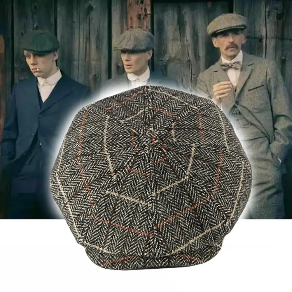 Peaky Blinders, мужские береты, шапка, осень, новая, винтажная, с узором в елочку, восьмиугольная шапка Wo, мужская, повседневная, тыква, шапка в стиле Гэтсби, плоская, берет, шапки