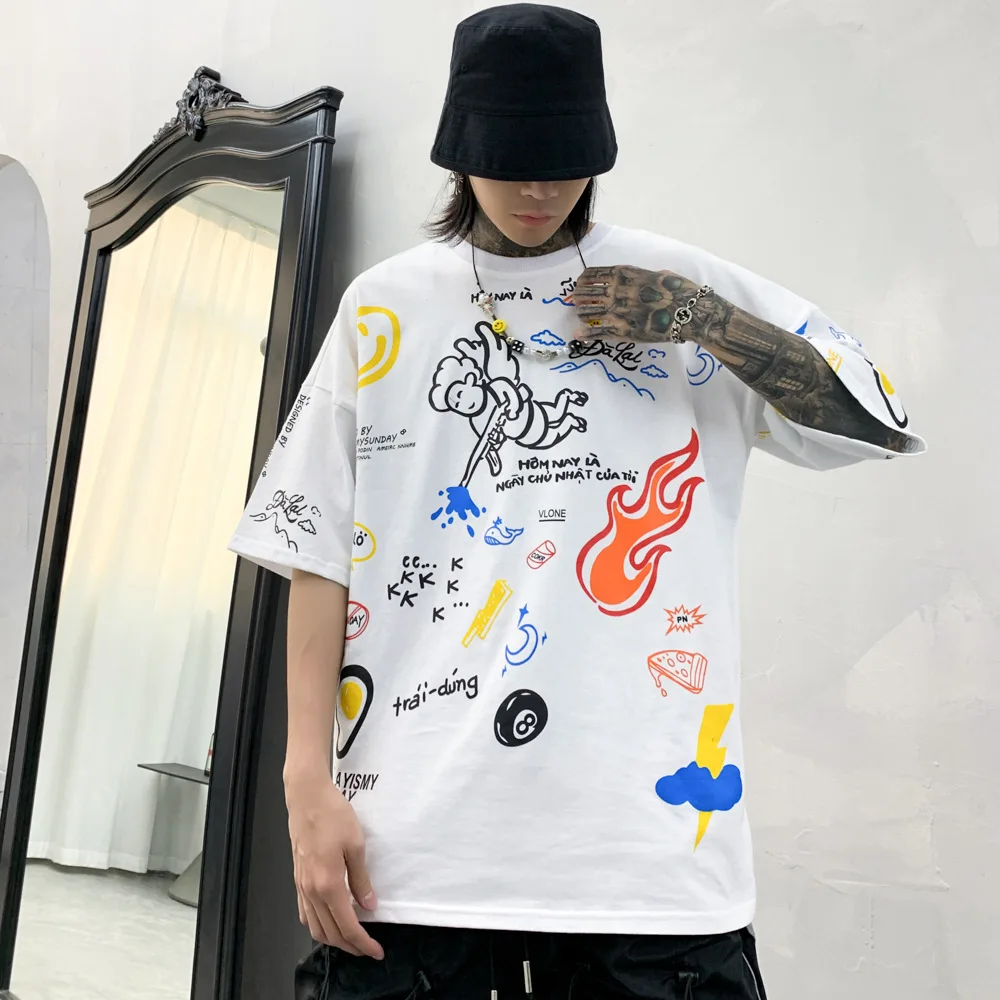 

Summer Oversized Fashion Short Sleeve Top Men's And Women's Hong Kong Style Five Point Sleeve Loose Drop Shoulder Half Sleeve
