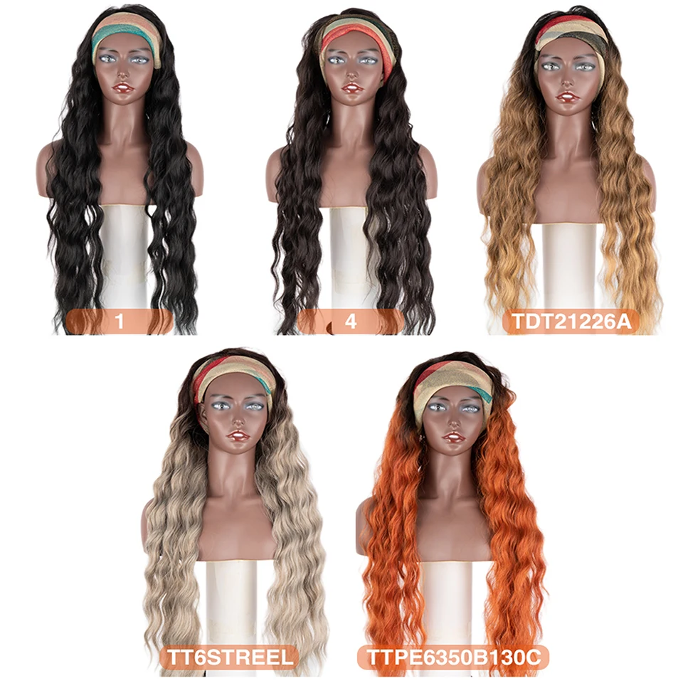 Raising Synthetic Highlight Deep Wave Headband Wig Wholesale Omber Long
