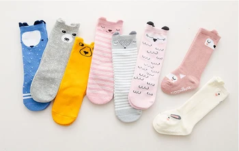 

Cute Cotton Baby Stocking with Ears 0-4 Years Anti-Slip Infant Knee High Stocking Newborn 8 Colors